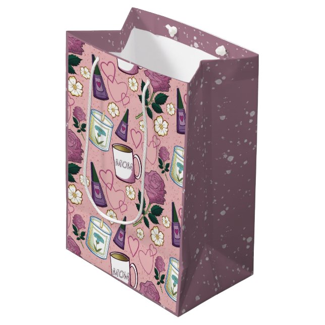 Sac Cadeau Moyen Fête des Mères Rose (Devant Angle)