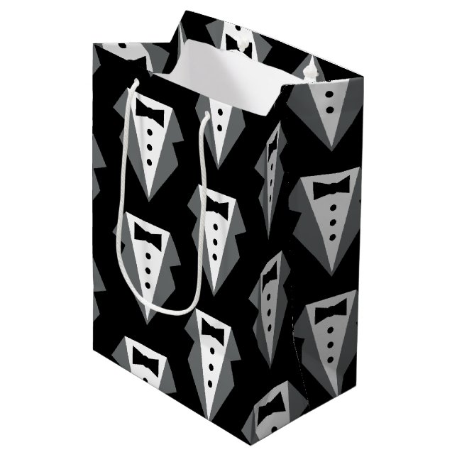 Sac Cadeau Moyen Fête des pères de Cravate noire Tuxedo (Devant Angle)