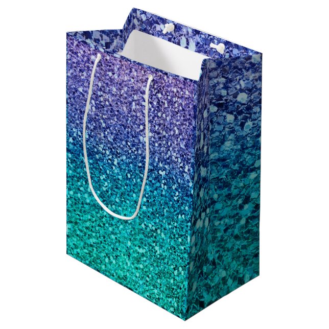 Sac Cadeau Moyen Fête Étincelante Violet Lavande & Vert Aqua (Devant Angle)