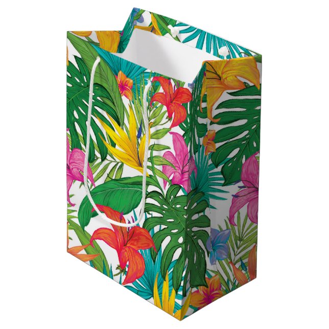 Sac Cadeau Moyen Fête florale tropicale (Devant Angle)