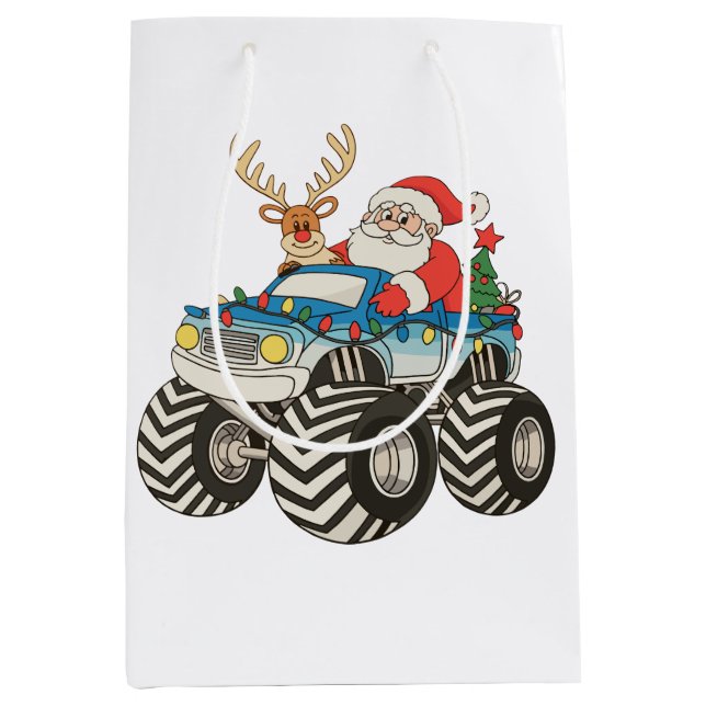 Sac Cadeau Moyen Fête Monster Truck Christmas Père Noël Reindeer (Devant)