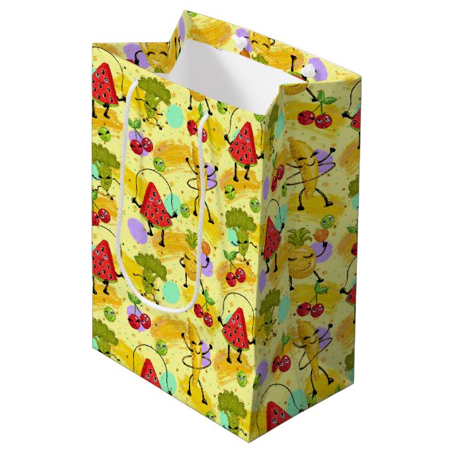 Sac Cadeau Moyen fête motif de vegie aux fruits carrelés (Devant Angle)