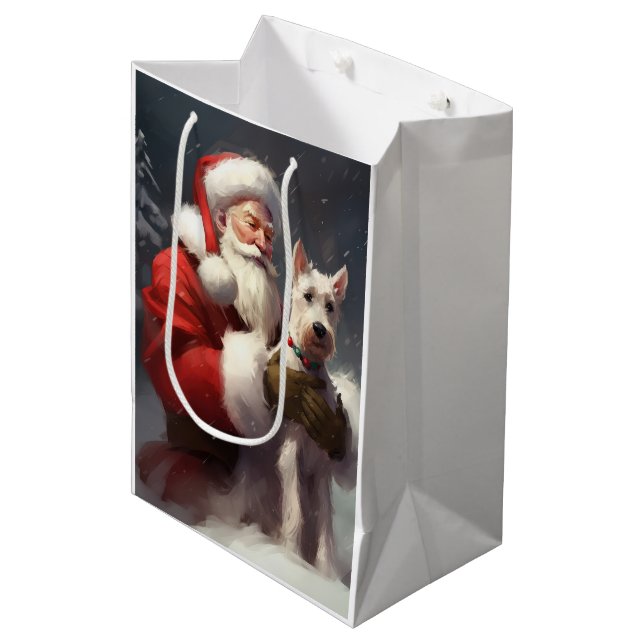Sac Cadeau Moyen Fête Noël Festive du Père Noël Terrier du Père Noë (Devant Angle)