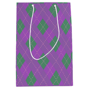 Sac Cadeau Moyen Fête populaire vert violet Plaid Noël