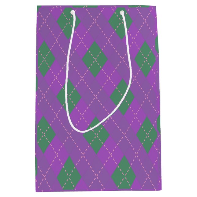 Sac Cadeau Moyen Fête populaire vert violet Plaid Noël (Devant)