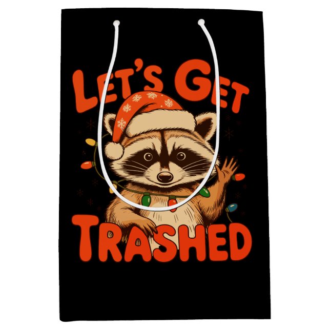 Sac Cadeau Moyen Fêtons Noël Raccoon Feral Xmas (Devant)