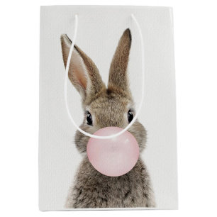 Sac Cadeau Moyen Feu de lapin rose bulle gomme