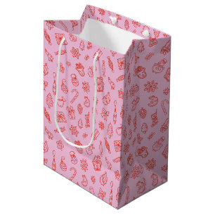 Sac Cadeau Moyen Feu de Noël rose et rouge