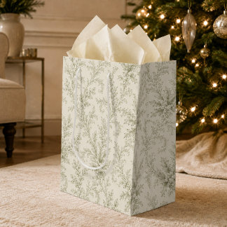 Sac Cadeau Moyen Feuillage Vert Élégant de Fête