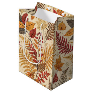 Sac Cadeau Moyen Feuillages et baies d'automne - Tons chauds