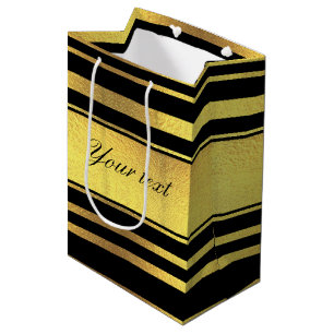 Sac Cadeau Moyen Feuille d'or chique de Faux et rayures noires