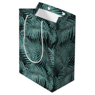 Sac Cadeau Moyen Feuille Motif Sparkling Palm ID Turquoise831