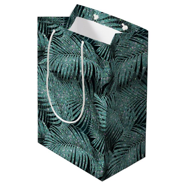 Sac Cadeau Moyen Feuille Motif Sparkling Palm ID Turquoise831 (Dos Angle)