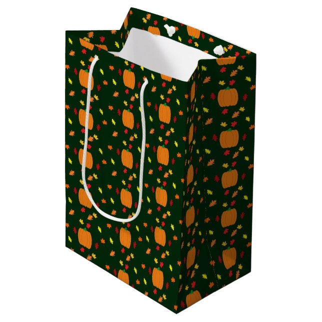 Sac Cadeau Moyen Feuilles automnales citrouilles (Devant Angle)
