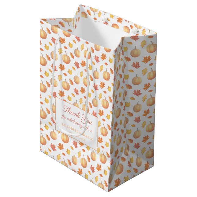 Sac Cadeau Moyen Feuilles D'Automne Et Citrouille Automne Mariage M (Devant Angle)