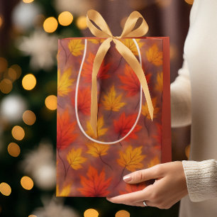 Sac Cadeau Moyen Feuilles d'automne Rustique Aquarelle - Feuillage