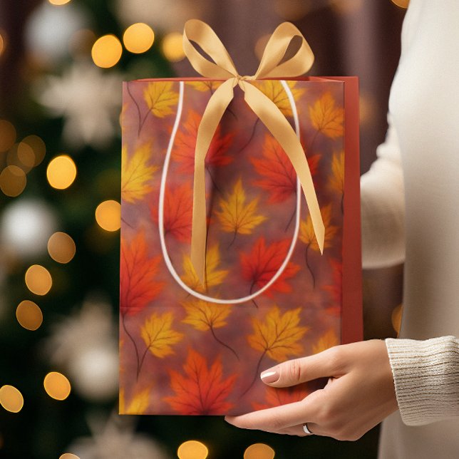 Sac Cadeau Moyen Feuilles d'automne Rustique Aquarelle - Feuillage  (Créateur téléchargé)