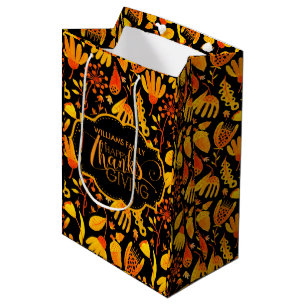 Sac Cadeau Moyen Feuilles de automne bon thanksgiving jaune et oran