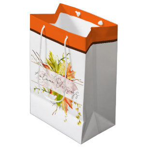 Sac Cadeau Moyen Feuilles d'érable d'automne avec texte personnalis