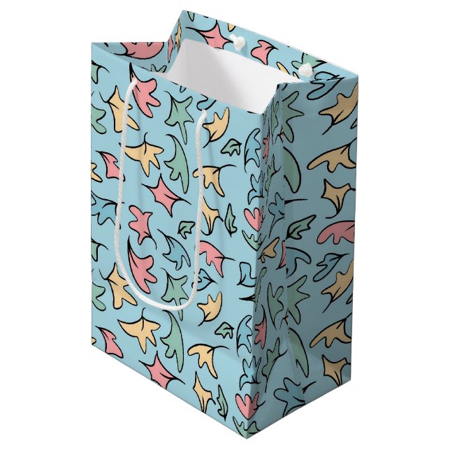 Sac Cadeau Moyen Feuilles pastel bleu (Devant Angle)