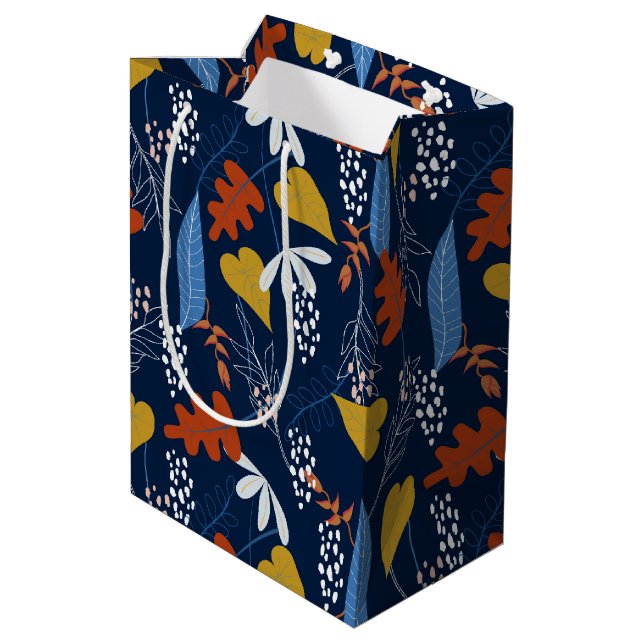 Sac Cadeau Moyen Feuilles tropicaux et motif de fleurs (Dos Angle)