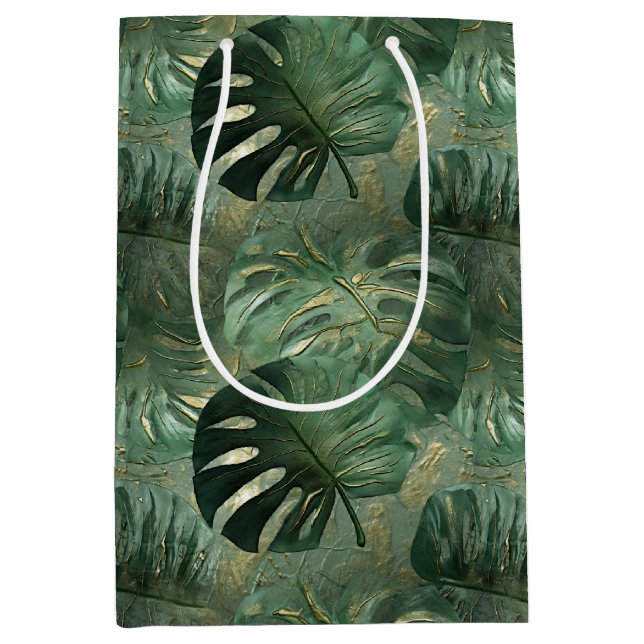 Sac Cadeau Moyen Feuilles verts tropicaux (Devant)