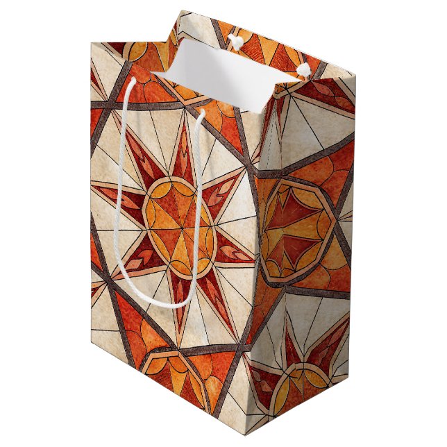 Sac Cadeau Moyen Fiery Red and Orange Starburst - Geometric Mosaic (Devant Angle)