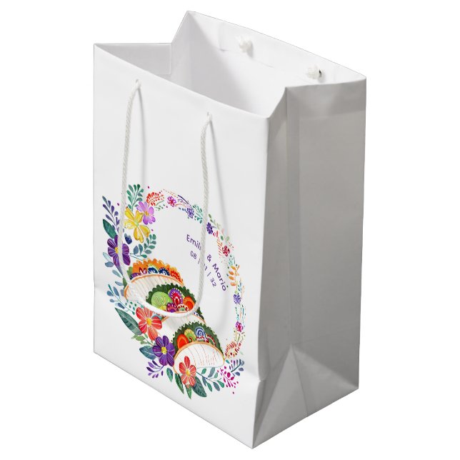 Sac Cadeau Moyen FIESTA Cactus Folkart Fleurs Personnalisé (Devant Angle)