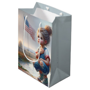 Sac Cadeau Moyen Fille avec drapeau américain
