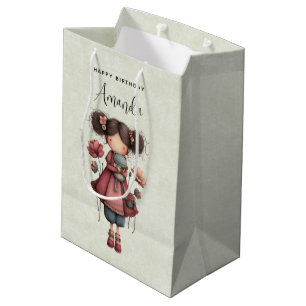 Sac Cadeau Moyen Fille avec une poupée grenouille Anniversaire mign