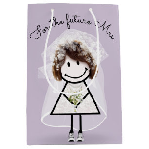 Sac Cadeau Moyen Fille Baguette Mariée En Robe De Dentelle Et Baske