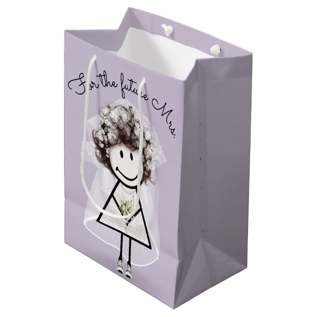 Sac Cadeau Moyen Fille Baguette Mariée En Robe De Dentelle Et Baske (Devant Angle)