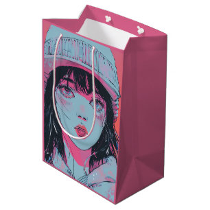 Sac Cadeau Moyen Fille d'anime pastel en bonnet d'art