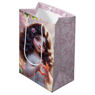 Sac Cadeau Moyen Fille d'anniversaire avec les doigts formant un cœ