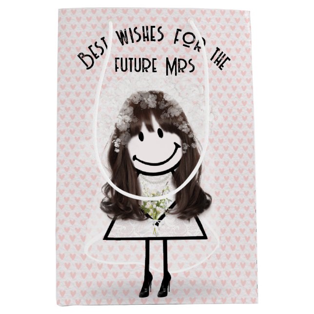 Sac Cadeau Moyen Fille de dessin animé mariée sur des cœurs (Devant)
