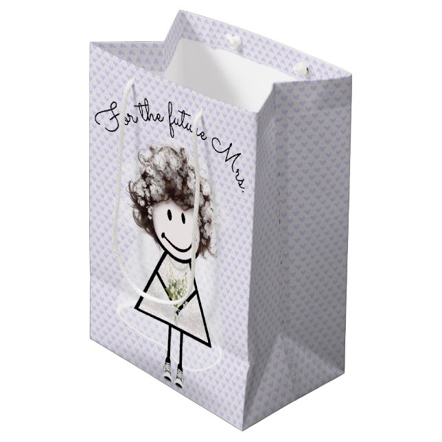 Sac Cadeau Moyen Fille en bâton mariée en robe de dentelle et baske (Devant Angle)