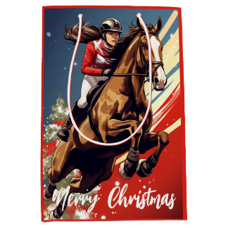 Sac Cadeau Moyen Fille et Cheval Joyeux Noël