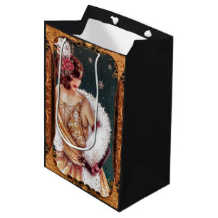 Sac Cadeau Moyen Fille flapper des années 1920 à Noël en robe scint