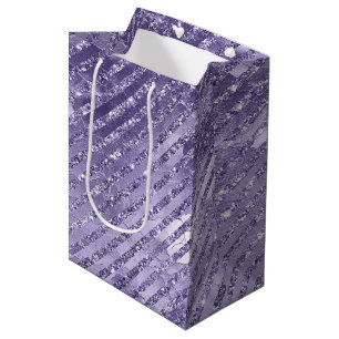 Sac Cadeau Moyen Fille Glam Purple Parties scintillant rayures Anni