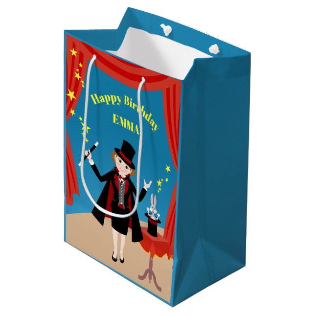 Sac Cadeau Moyen Fille magicien Spectacle Anniversaire (Devant Angle)