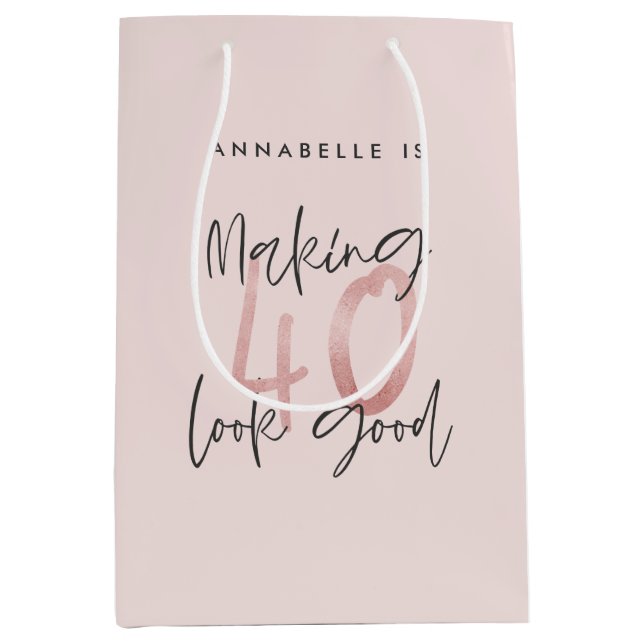 Sac Cadeau Moyen Fille parties scintillant rose moderne design 40e  (Devant)