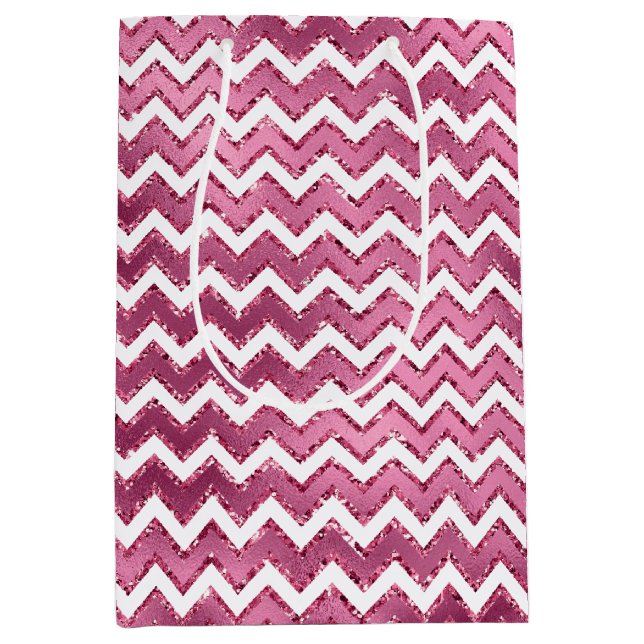 Sac Cadeau Moyen Fille rose blanc Zigzag rayures (Devant)