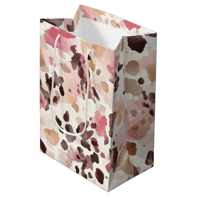Sac Cadeau Moyen Fille Rose Crème Brown Leopard Animal Anniversaire (Devant Angle)