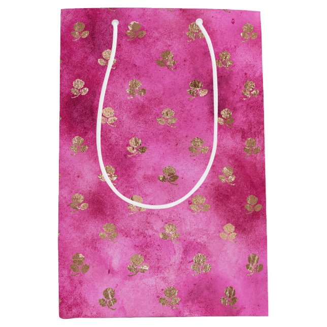 Sac Cadeau Moyen Fille Roses d'or rose (Devant)