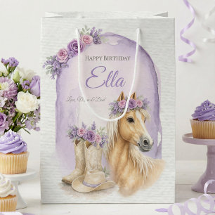 Sac Cadeau Moyen Filles Anniversaire Cheval Floral Violet