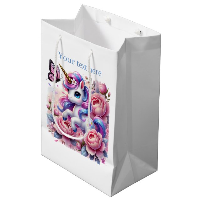 Sac Cadeau Moyen Filles mignonnes unicorn fête personnalisable (Devant Angle)