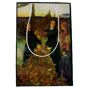 Sac Cadeau Moyen Filles ramassant des feuilles d'automne pour un fe