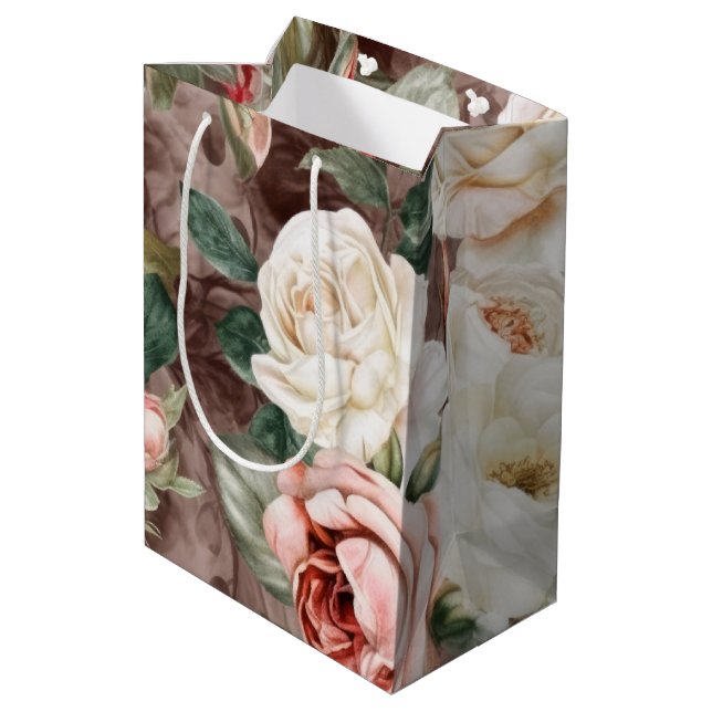 Sac Cadeau Moyen Fines Roses Roses Blanches et Roses Pâles de Vinta (Dos Angle)