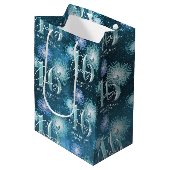 Sac Cadeau Moyen Fireworks Sweet 16 ID Turquoise984 (Devant Angle)