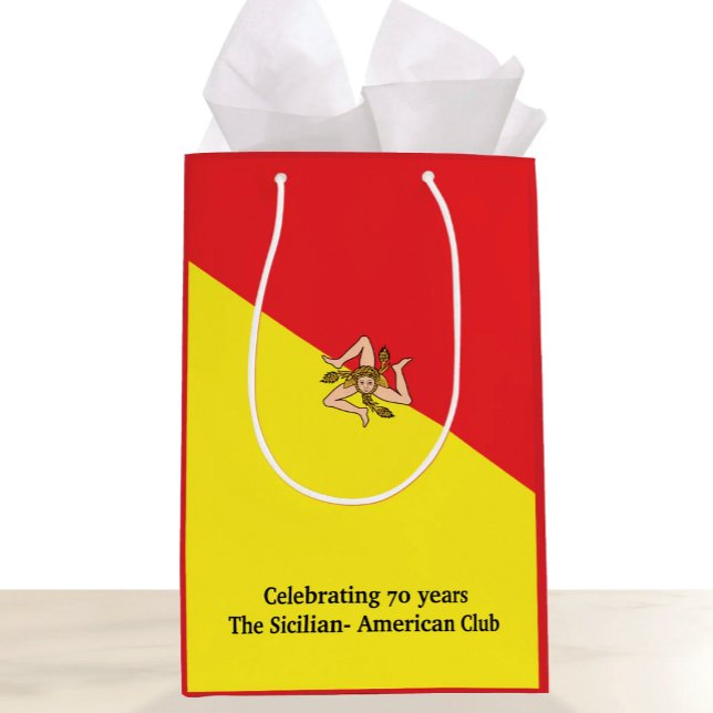 Sac Cadeau Moyen Flag of Italy Sicily with Custom Wording (Flag of Sicily Gift Bag with Custom Wording for Sicilian celebrations)